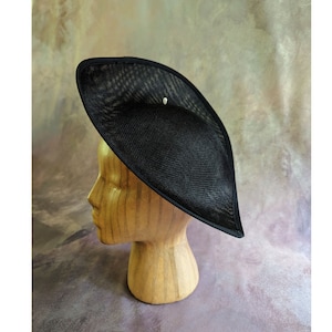 12&quot; Black Hat Base Fascinator Hatinator Form for DIY Millinery Supply Teardrop Shape Buckram 30cm Wide Upturned Brim Not Ready To Wear