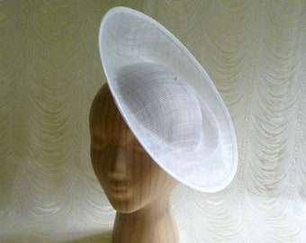 White Saucer Hat Base Contoured Sinamay Straw Fascinator Hat Form for DIY Millinery Supply 12" Round Shape Upturned Brim Not Ready to Wear