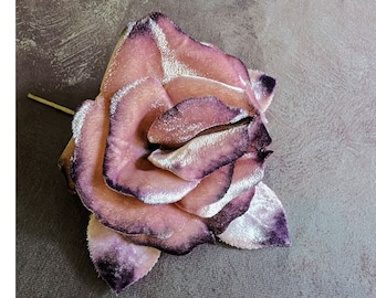 5" Vintage Velvet Rose Pink Purple Ombre Shaded Handmade Millinery Flower from Europe NOS for Hats Gowns Costumes Fascinators 4FV0171P