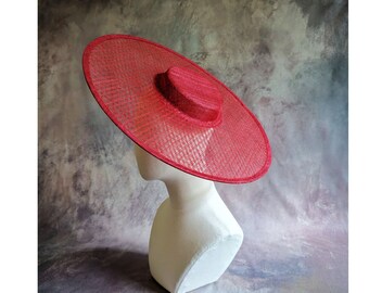 17.25" Red Cartwheel Hat Base Woven Sinamay Straw Wide Hat Form for DIY Millinery Supply Round Shape Not Ready to Wear