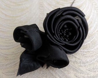 Black Rolled Rose and Buds Silk Millinery Flowers for Hats, Corsage, Gowns, Hair Clip, Fascinators