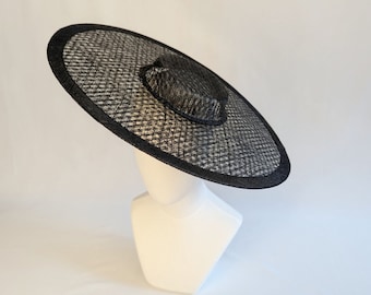 17.25" Black Cartwheel Hat Base Woven Sinamay Straw Wide Brim Hat Form for DIY Millinery Supply Round Shape Not Ready to Wear