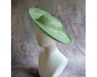 15" Light Green Hat Base Sinamay Straw Upturned Brim Hatinator Form for DIY Derby Hat Millinery Supply Round Shape Not Ready to Wear