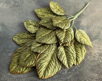 Larger Leaf Green Velvet Leaves Millinery Beautiful Spray of 18 for Hats Crafts