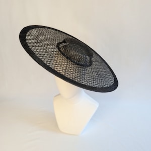 17.25" Black Cartwheel Hat Base Woven Sinamay Straw Wide Brim Hat Form for DIY Millinery Supply Round Shape Not Ready to Wear