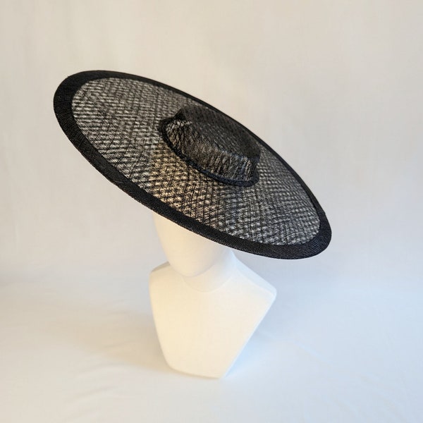 17.25" Black Cartwheel Hat Base Woven Sinamay Straw Wide Brim Hat Form for DIY Millinery Supply Round Shape Not Ready to Wear