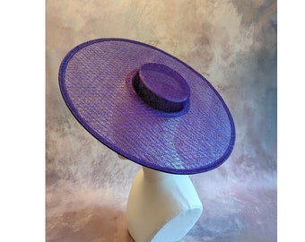 17.25" Dark Purple Cartwheel Hat Base Woven Sinamay Straw Wide Hatinator Form for DIY Millinery Supply Round Shape Not Ready to Wear