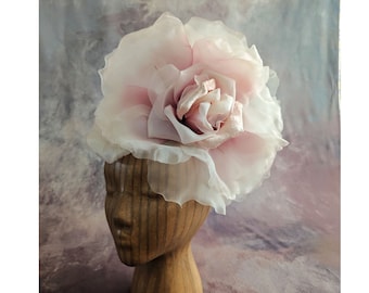 Large 12" Silk and Velvet Pink Blush Rose for Hats Gowns Home Dec Fascinators Not Ready to Wear