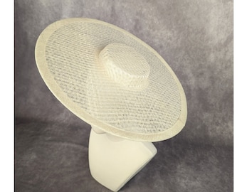 17.25" Ivory Cartwheel Hat Base Woven Sinamay Straw Wide Hat Form for DIY Millinery Supply Round Shape Not Ready to Wear