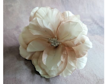 6.5" Ivory Toffee Brown Ombre Shaded Rose Double Petal Silk Large Millinery Flower for Hats Fascinators 3FN0088