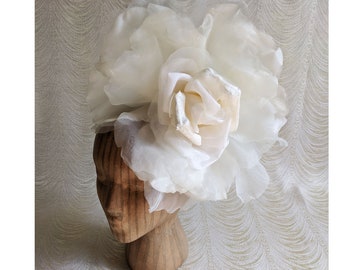 Large 12" Light Ivory Silk and Velvet Rose Off White Millinery Flower for Hats Bridal Gowns Home Dec Fascinators Not Ready to Wear