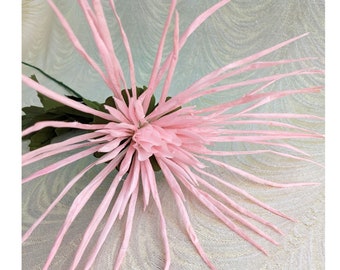 Large 9 Inch Vintage Spider Mum Pink Millinery Flower Long Stem Silk Chrysanthemum NOS for Hats, Fascinators