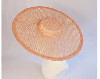 17.25" Peach Cartwheel Hat Base Woven Sinamay Straw Wide Brim Hat Form for DIY Hat Millinery Supply Round Shape Not Ready to Wear