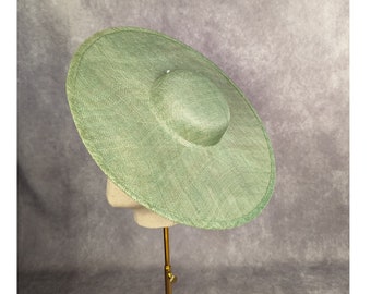 15" Large Light Green Cartwheel Hat Base Sinamay Straw Wide Brim Hat Form for DIY Derby Hat Millinery Supply Round Shape Not Ready to Wear