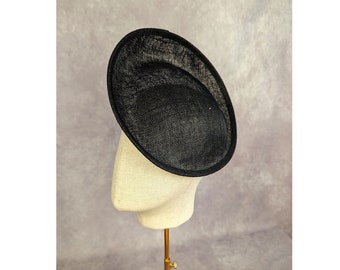 9.5" Black Scoop  Saucer Fascinator Hat Base Contoured Sinamay Straw for DIY Millinery Supply  Round Shape Not Ready to Wear