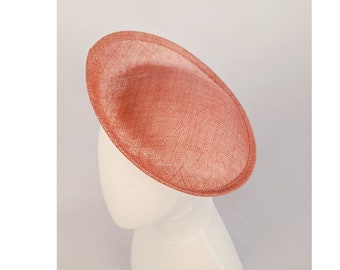 9.5" Dark Coral Scoop  Saucer Fascinator Hat Base Terra Cotta Contoured Sinamay Straw DIY Millinery Supply  Round Shape Not Ready to Wear