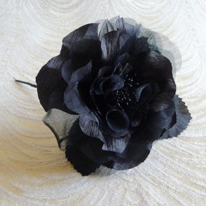 Black Rose 3.5" Organdy Silk Millinery Flower Hat Corsage Fascinator 3FN0044BL