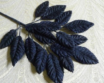 CLEARANCE SALE Matte Velvet Leaves Midnight Navy Blue Millinery Spray of 18 Small for Hats Scrapbooking, Fascinators