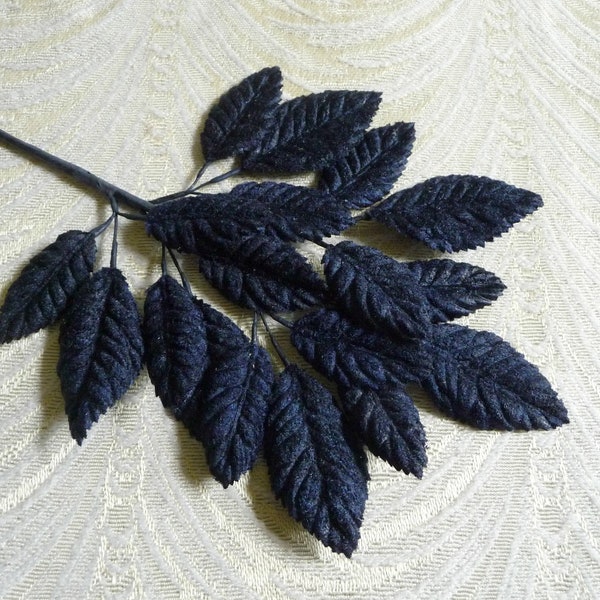 CLEARANCE SALE Matte Velvet Leaves Midnight Navy Blue Millinery Spray of 18 Small for Hats Scrapbooking, Fascinators