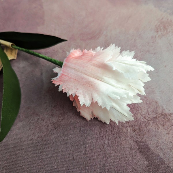 Vintage White Pink Shaded Silk Parrot Tulip NOS Millinery Flower Long Stem for Hats Flower Arrangements