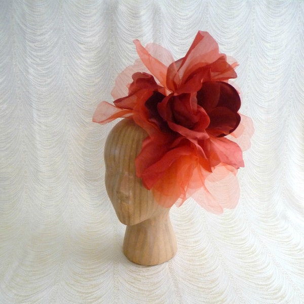 RESERVED CLEARANCE Large Red Silk and Velvet Rose Millinery Flower for Hats Gowns Weddings Home Dec Fascinators