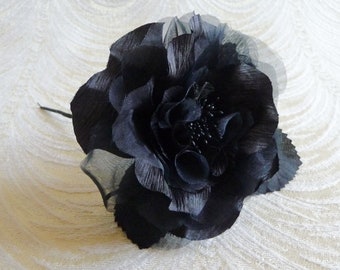 Black Rose 3.5" Organdy Silk Millinery Flower Hat Corsage Fascinator 3FN0044BL