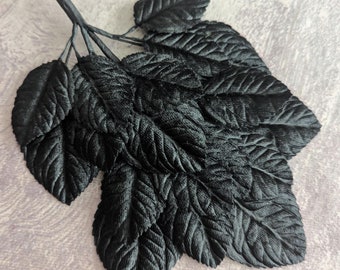 Larger Leaf Black Velvet Leaves Millinery Beautiful Spray of 18 for Hats Scrapbooking, Fascinators Crafts