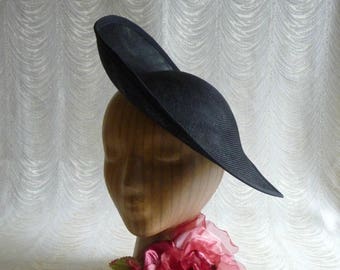 12" Black Hat Base Fascinator Hat Form for DIY Millinery Supply Teardrop Shape Buckram 30cm Wide Upturned Brim Not Ready To Wear