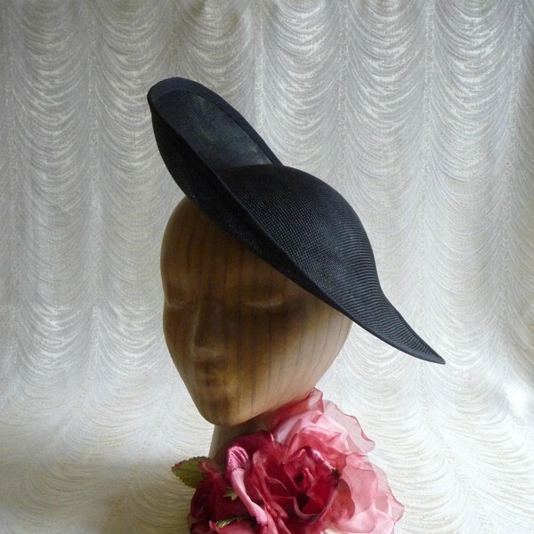 12" Black Hat Base Fascinator Hat Form for DIY Millinery Supply Teardrop Shape Buckram 30cm Wide Upturned Brim Not Ready To Wear