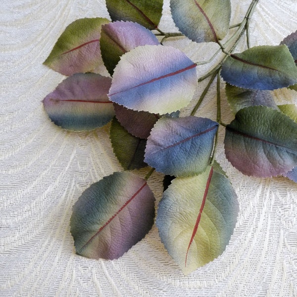 Vintage Millinery Leaves Spray of 18 Shaded Green Blue Lavender Beige Ombre from Germany NOS for Hats Crafts