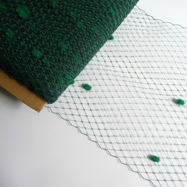 9 Inch Dark Green Dot Veiling for Hats Millinery Supply Chenille Dot Birdcage Russian French Netting DIY Veils Blushers Fascinator
