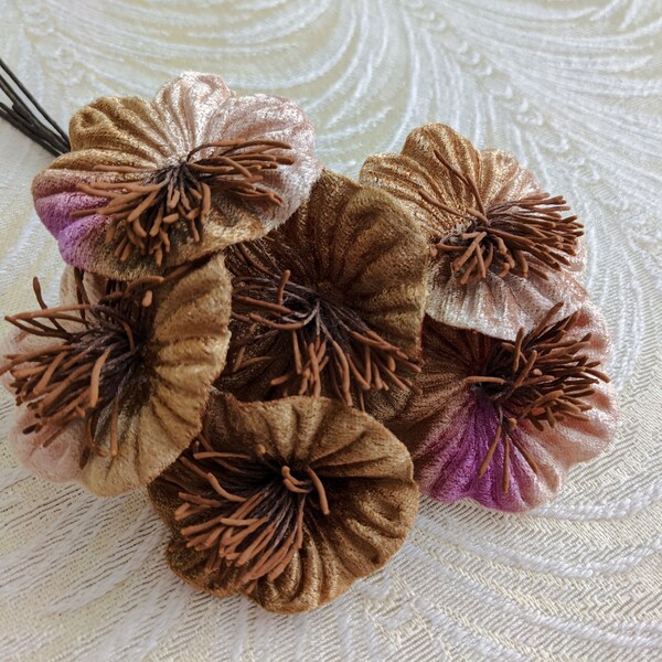 Samt Millinery Blumen Ombre Bronze Tan Braun Violett Mohnblumen Yo Yo für Mützen, Fascinator, Bouquets 2FN0035BZ