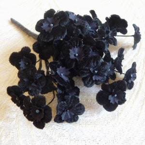 Black Velvet Forget Me Nots Large Bunch Millinery Flowers for Hats, Bouquets, Corsages Hair Clips Fascinators