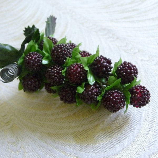 Millinery Raspberry Spray Wine Burgundy Berries Mulberries Beaded Fruit for Hats Crafts Hair Crowns Clips Costumes NOS F19B