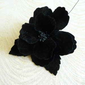 Velvet Rose Millinery Flower with Leaves Solid Black for Hats Headbands Fascinators Hair Clip Brooch 3FN0081B