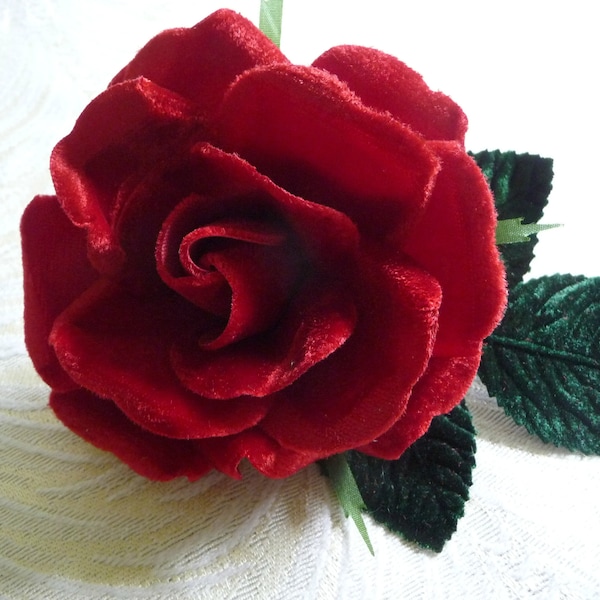 Velvet Rose in Rich Red Millinery Flower for Corsages, Hats, Brooch 3FN0067R
