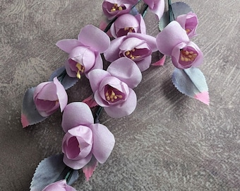 True Silk Vintage Cherry Blossom Spray Pinky Lavender Millinery Flowers NOS for Hats Weddings, Floral Arrangements