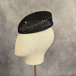 7.5" Black Sinamay Fascinator Base for DIY Hat Millinery Supply Teardrop Shape Pillbox style