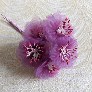 Purple Millinery Flowers Organdy Poppies Yo Yo Bunch of 6 for Hats, Fascinators, Crafts, Costumes