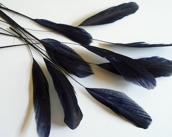 Dark Navy Blue Stripped Coque Feathers Dyed and Trimmed Millinery for Hats Fascinators Crafts Masks Costumes