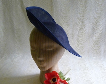 12" Navy Blue Hat Base Fascinator Hat Form for DIY Millinery Supply Teardrop Shape Buckram 30cm Wide Upturned Brim Not Ready To Wear