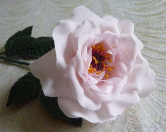Vintage Millinery Blush Pink Rose Silk Crepe Long Stem NOS Medium Size for Hats Crafts Corsage Bouquets Floral Arrangements