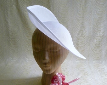 12" White Hat Base Fascinator Hat Form for DIY Millinery Supply Teardrop Shape Buckram 30cm Wide Upturned Brim Not Ready To Wear