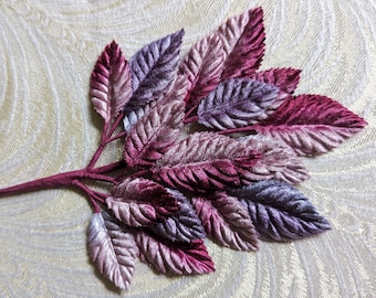 Velvet Millinery Leaves Lavender Mauve Plum Purple Wine Ombre Beautiful Spray of 18 for Hats Scrapbooking, Fascinators 7LN0003BU