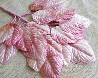 Ombre Pink Velvet Leaves Millinery Beautiful Spray of 18 Larger Size for Hats Fascinators Crafts