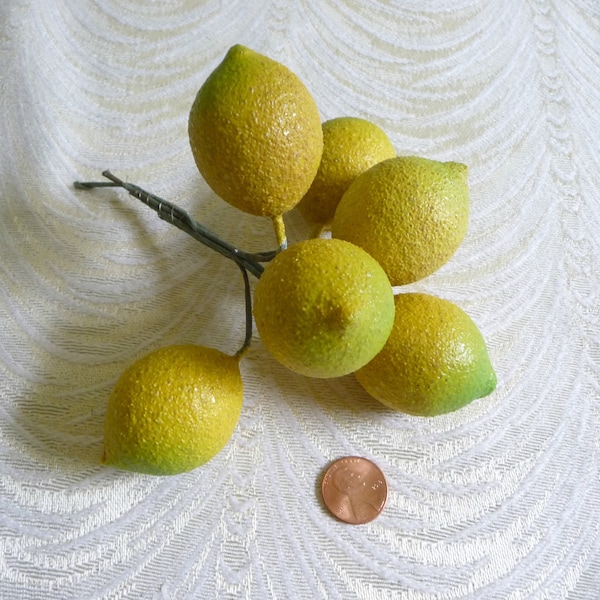 SALE Vintage Lemons 6 Large Fruit Decoration Bunch of NOS Germany Textured Spun Cotton for Hats Crafts Millinery F27