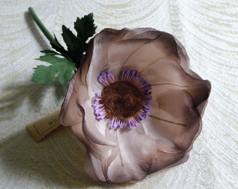 Vintage Millinery Anemone Taupe Brown Shaded Silk Flower NOS Germany for Hats Fascinators Bouquets Crowns Floral Arrangements