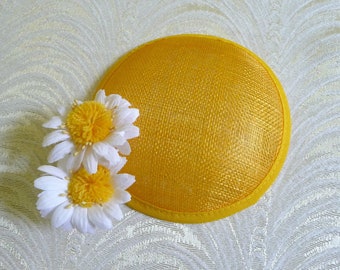 Bright Yellow Fascinator Base Sinamay Hat Form for DIY Hat Millinery Supply Round Shape
