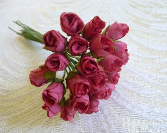 Tiny Vintage Rose Buds Aged Red Small Millinery Flowers NOS Linen Dog Roses for Corsage Floral Crowns Doll Hats Crafts