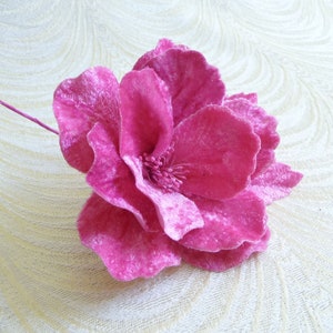 Bright Pink Velvet Rose Millinery Flower with Leaves for Hats Fascinators Hair Clips Brooch 3FN0081P